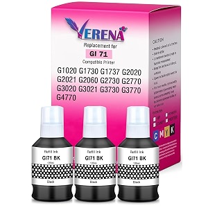 verena gi-71 refill ink compatible for canon g1020g2020g2021g2060g3020g3021g3060 printers 3 black pack of 3