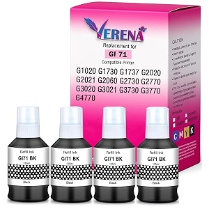verena gi-71 refill ink compatible for canon g1020g2020g2021g2060g3020g3021g3060 printers 4 black cyan magenta yellow