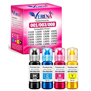 verena 003 refill ink for epson l3110 l3150 l3250 l3252 l3115 l3116 l3101 l3210 l3215 l3216 l3151 l3152 l3156 l5190 printer pack of 4