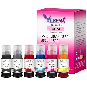 verena gi-73 ink bottle compatible for canon pixma g570 g670 g550 g650 g620 printers set color pack of 6