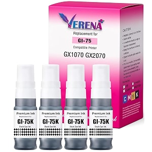verena gi-75 refill ink compatible for canon maxify gx1020 gx2020 printers black pack of 4