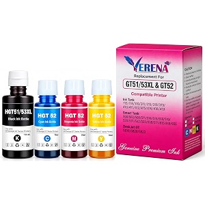 verena refill ink compatible for hp ink tank 115 310 315 319 410 415 416 419 455 500 515 520 525 530 589 615 750 790 670 gt5810 gt5811 gt5820 printers gt51xl  gt53xl  gt 52bcmy 1 set