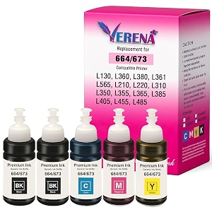 verena t664 refill ink compatible for epson l130 l310 l361 l380 l405 l565 l365 l485 l220 l360 l130 l130 and l380 printers 2 x bk amp cyan magenta yellow