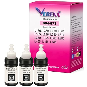 verena t664 refill ink compatible for epson l130 l310 l361 l380 l405 l565 l365 l485 l220 l360 l130 l130 and l380 printers black pack of 3