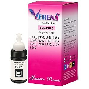 verena t673 refill ink compatible for use in epson l801 l805 l1800 l800 l810 l850 l1300 l605 ink tank printers - 70 ml each bottle black pack of 1