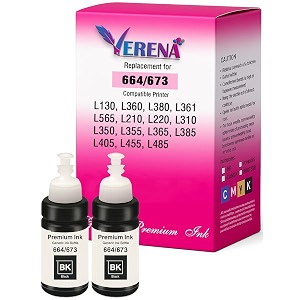 verena t673 refill ink compatible for use in epson l801 l805 l1800 l800 l810 l850 l1300 l605 ink tank printers - 70 ml each bottle black pack of 2