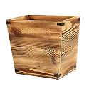 Grey Farmhouse Style Torched Wood Trash Can Waste Bin with Decorative Metal Brackets Trash Can for Bedroom,Living Room, Bathroom & Office (Brown)