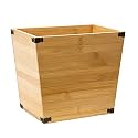 Grey Farmhouse Style Torched Wood Trash Can Waste Bin with Decorative Metal Brackets Trash Can for Bedroom,Living Room, Bathroom &amp; Office (Bamboo Color)