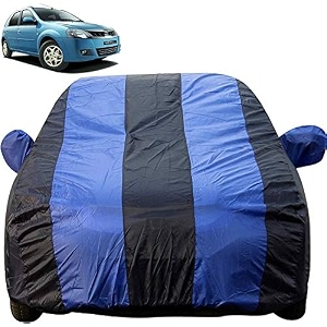 verito dustproof car cover with mirror pockets royal blue stripes taffeta polystertriple stitched compatible with mahindra verito car cover 2011 to 2012 verito car accessories