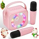 Verkstar Karaoke Machine for Kids, Mini Portable Bluetooth Karaoke Speaker with 2 Wireless Microphones and Dynamic LED Lights for Kids Adults,Gifts Toys for Girls Boys