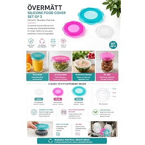 vermtt silicone food cover set of 3 multicolour dishwasher-safe fits diameter 25-13 cm for jars containers fruit and vegetables