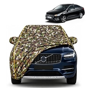 verna 100 waterproof car cover  dustproof sun protection cover  soft cotton lining  triple stitched  mirror pocket  antenna pocket  all weather body cover army