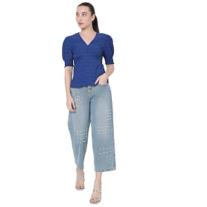 VERO MODA Printed Polyester V Neck Womens