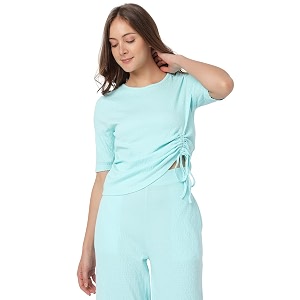 VERO MODA Solid Cotton Round Neck Womens