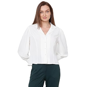 vero moda cuban collar solid formal shirt  day to evening  long sleeves notched lapel regular fit shirt for women