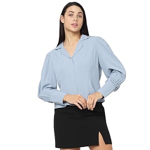 vero moda cuban collar solid formal shirt  day to evening  long sleeves notched lapel regular fit shirt for women