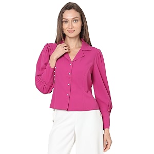 vero moda cuban collar solid formal shirt  day to evening  long sleeves notched lapel regular fit shirt for women