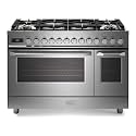 Verona 48 inch Ultima Collection Dual Fuel Range with 6 Brass Sealed Burners, 5.8 cu. ft. Oven Capacity, Digital Clock in Stainless Steel