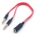 VEROX Gold Plated 2 Male to 1 Female 3.5mm Jack Headphone Earphone Audio Mic Y Splitter Cable for Pc Laptop (Red)