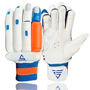 versant goat cricket batting gloves white-orange-blue men size left handed leather medium en size