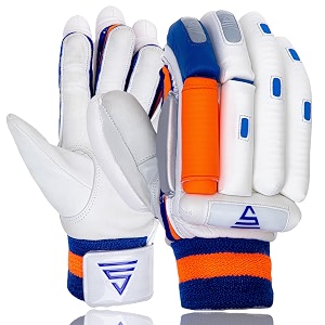 versant goat cricket batting gloves white-orange-blue men size right handed leather medium en size