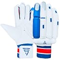 VERSANT Leather Goat Cricket Batting Gloves (White-Blue, Men Size, Right Handed)