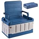 Versatile Foldable Seatable Car Organizer Box 60L Heavy Duty Storage Bins With Lids Trunk,Durable Plastic, Folding Camping Chairs (blue)