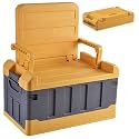 Versatile Foldable Seatable Car Organizer Box Heavy Duty Storage Bins With Lids Trunk,Durable Plastic,60L Can Store Clothes, Camping Equipment in Large Capacity (yellow)