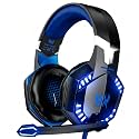 VersionTECH. G2000 Gaming Headset, Bass Surround Gaming Headphones with Noise Cancelling Mic, LED Lights, Soft Memory Earmuffs for PS5/Xbox One Controller/Laptop/PC/Mac/Nintendo NES Games-Dark Blue