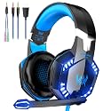 VersionTECH. G2000 Gaming Headset, Bass Surround Gaming Headphones with Noise Cancelling Mic, LED Lights, Soft Memory Earmuffs for PS5/ PS4/ Xbox One Controller/Laptop/PC/Mac/Nintendo NES Games-Blue