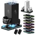 Vertical Cooling and Charging Stand Compatible with Xbox Series X/S Console＆Controller, 7 Color Lights/3 USB Ports, Vertical Dual Controller Charger Station Dock Accessories - 2 Gear Fan Speed