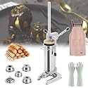 Vertical Spanish Donuts Maker,Manual Churro Filler,with 4 Pairs of Gloves &amp; 5 Molds &amp; 1pcs Apron,Large Capacity &amp; Compact Size,Stainless Steel Material,Detachable Ha,2L