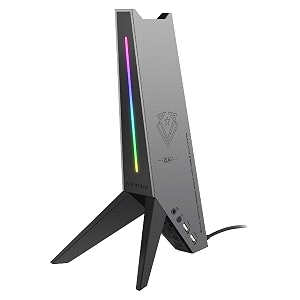 vertux multi-functional hub with headphone stand  3 in 1 multipurpose design  3 usb ports  35 mm headphone amp mic port  led lights headphone stand- 790 gm black