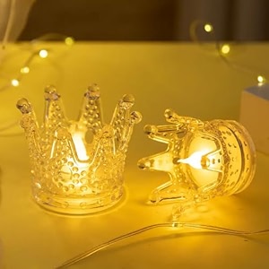 vervenix 2 pcs set crown shaped flameless led tea light candles - smokeless decorative transparent acrylic lights for christmas and festive diwali decorations pack of 2 warm white