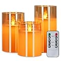 VERVENIX Set of 3 LED Flickering Flameless Candles with Remote &amp; Timer | Battery Operated 3D Wick Pillar Lights for Diwali, Wedding, Home Party &amp; Festive Decoration (Warm White)