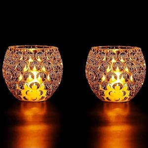 vervenix 6 pcs set crown shaped flameless led tea light candles - smokeless decorative transparent acrylic lights for christmas and festive diwali decorations pack of 6 warm white