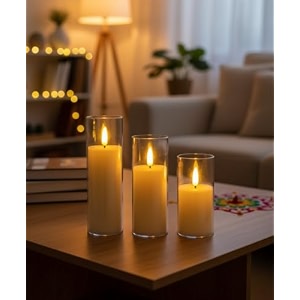 vervenix flameless led pillar candles with clear glass effect cover set of 3  battery operated flickering candle lights for home parties weddings amp decoration