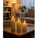 VERVENIX Flameless LED Pillar Candles with Clear Glass Effect Cover (Set of 3) – Battery Operated Flickering Candle Lights for Home, Parties, Weddings &amp; Decoration