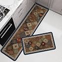 VERVENIX Kitchen Floor Mats Set of 2, Anti Slip Waterproof Memory Foam Kitchen Rugs, Cushioned Standing Mats for Kitchen, Bathroom, Sink Area & Laundry Room (Multi Design)