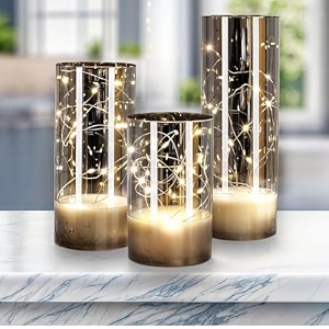 vervenix flameless led pillar candles with clear glass effect cover set of 3  battery operated flickering candle lights for home parties weddings amp decoration