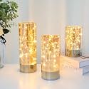 VERVENIX Set of 3 LED Glass Flameless Candles with Built-in Fairy String Lights | Battery Operated Pillar Lights for Diwali, Wedding, Home Decor &amp; Festive Decoration (Transparent)