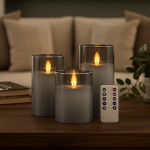 vervenix flameless led pillar candles with clear glass effect cover set of 3  battery operated flickering candle lights for home parties weddings amp decoration
