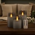 VERVENIX Flameless LED Pillar Candles with Clear Glass Effect Cover (Set of 3) – Battery Operated Flickering Candle Lights for Home, Parties, Weddings & Decoration