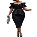 VERWIN Plus Size Women's Midi Dress Patchwork Short Sleeve Women's Bodycon Dress High Waist Dress