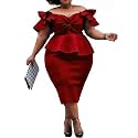 VERWIN Plus Size Women's Midi Dress Patchwork Short Sleeve Women's Bodycon Dress High Waist Dress