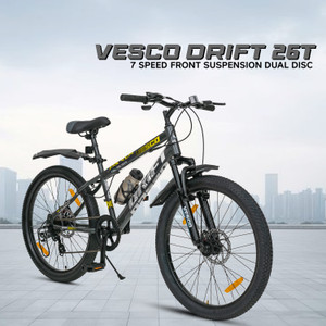vesco drift 26t mtb cycle 7 gear cycle for men boys  disc brake front suspension 26 t inch mountain cycle