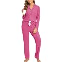 Veseacky Women's Ribbed Knit Pajamas Set 2 Piece Warm Soft Loungewear Sleepwear Pjs S-XXL
