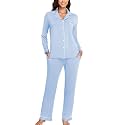 Veseacky Women's Ribbed Knit Pajamas Set 2 Piece Warm Soft Loungewear Sleepwear Pjs S-XXL