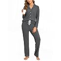 Veseacky Women's Ribbed Knit Pajamas Set 2 Piece Warm Soft Loungewear Sleepwear Pjs S-XXL