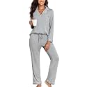 Veseacky Women's Ribbed Knit Pajamas Set 2 Piece Warm Soft Loungewear Sleepwear Pjs S-XXL